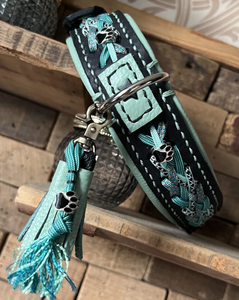 Zwart leer mint nappa voering en koord decor