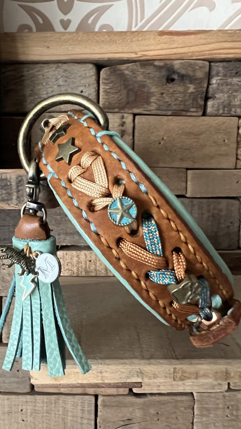 Cognac leer mint voering paracord en kraal decor