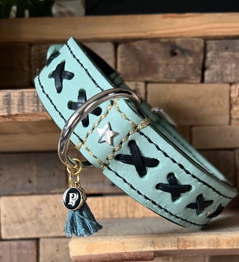 Mint leer met zwart leer deco en voering