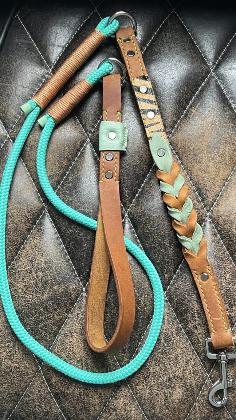Lijn gevlochten leer mint cognac