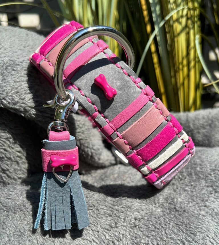 Grijs leer met roze nappa leer stroken