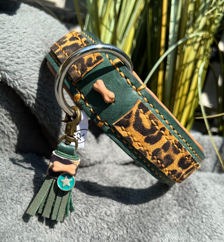 Donkergroen leer panter leer deco