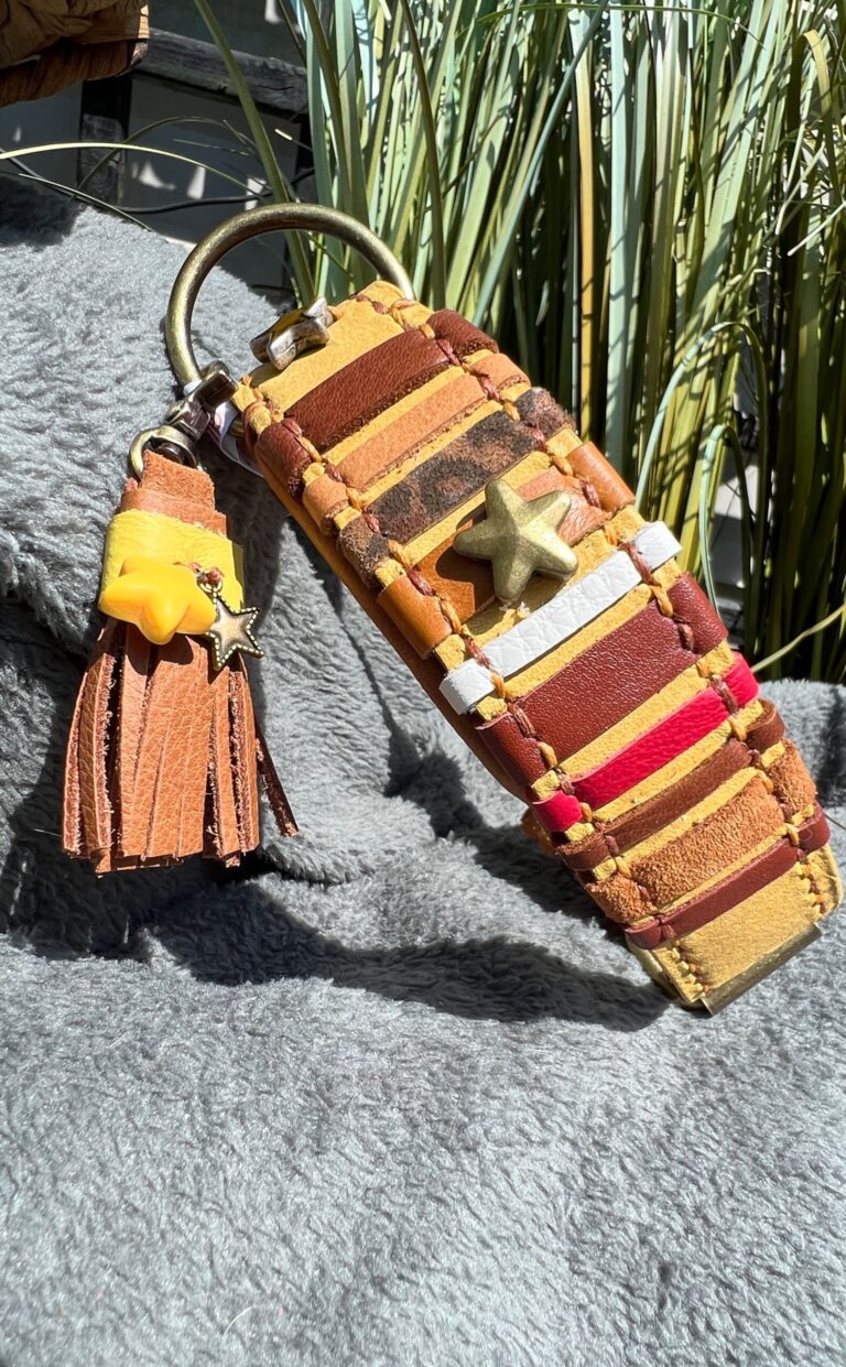 Geel leer met cognac nappa en bruine nappa stroken