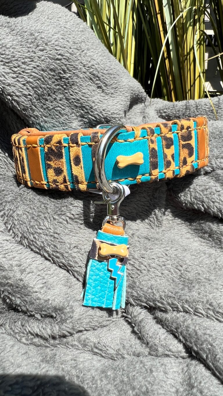 Turqouise leer panter nappa strook