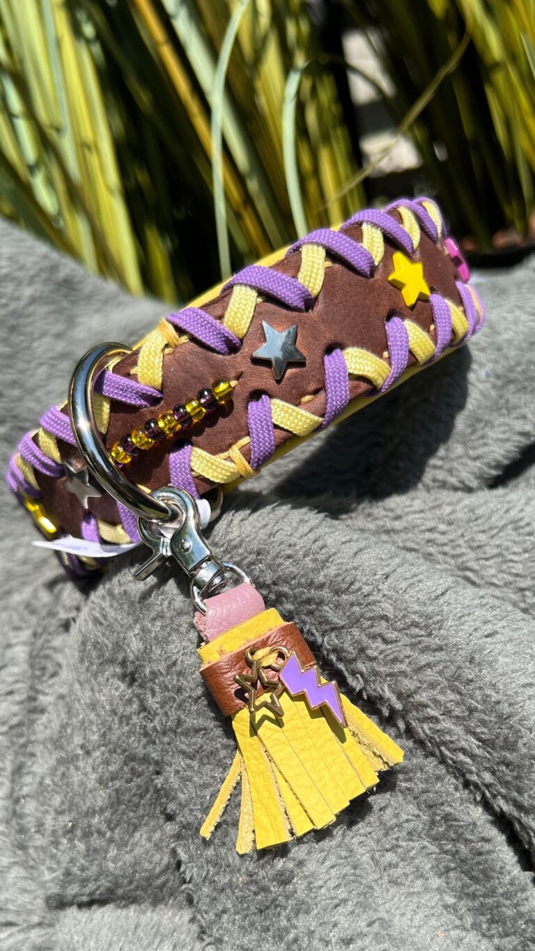 Bruin leer geel nappa en cross koord decor