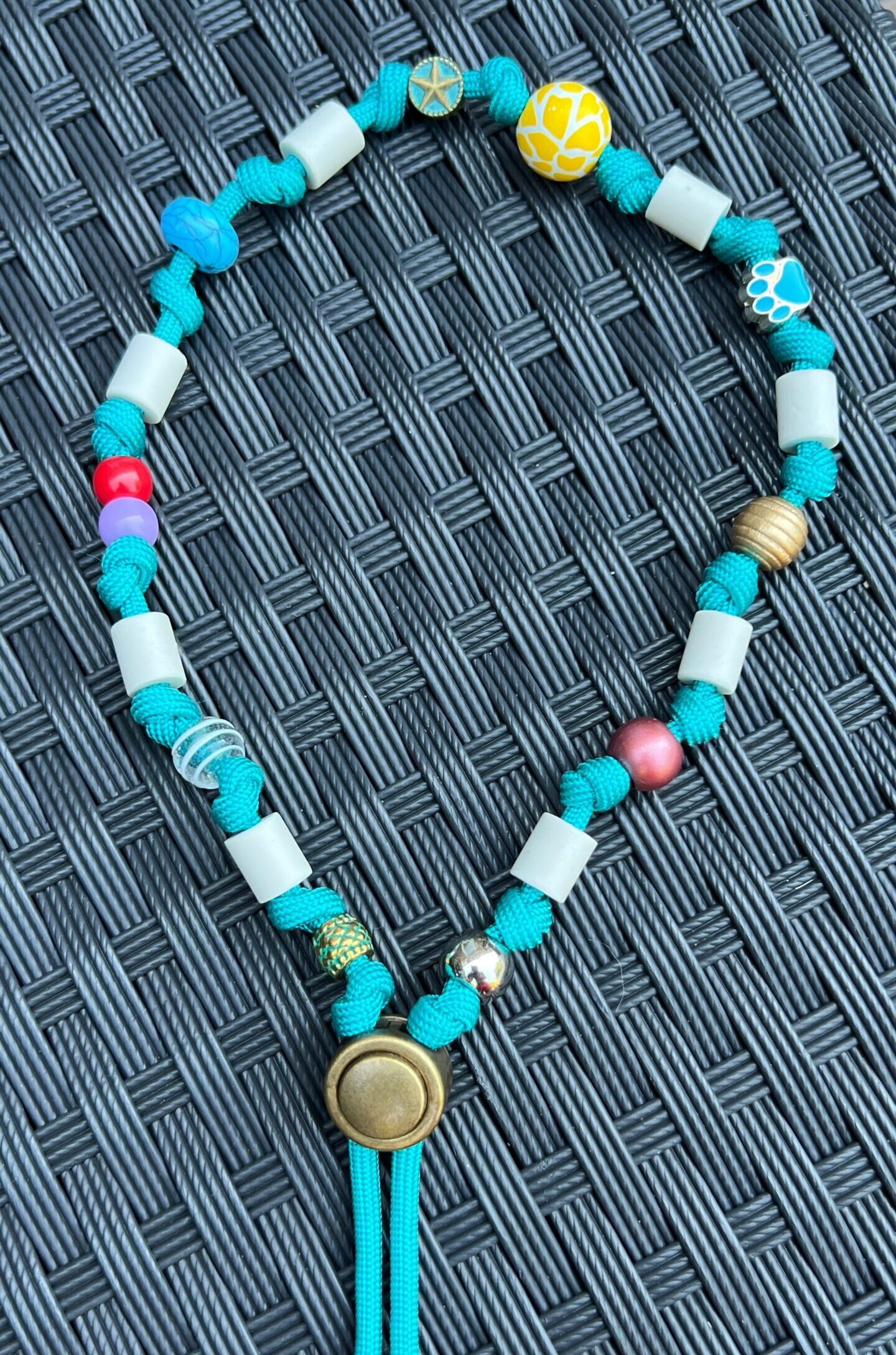 Turquoise verstelbare hondenketting met EM-kralen