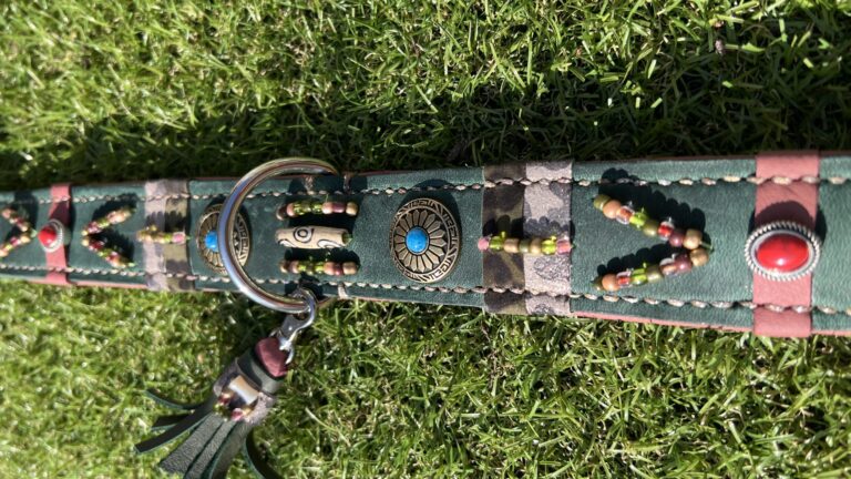 Zeegroen leer, druif nappa kralen conhos Tibetaans