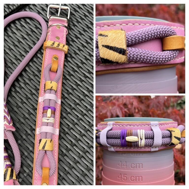 Halsband mauve leer touw combi