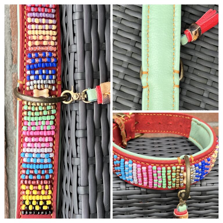 Rood leer halsband kralen decor