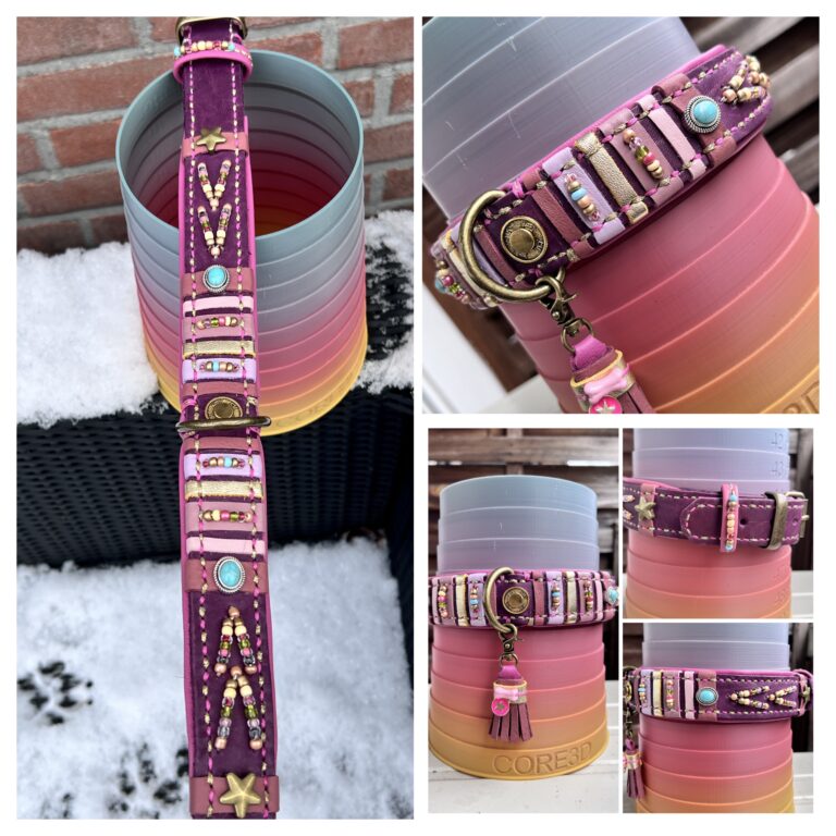 Pruim leer nappa en kralen decor