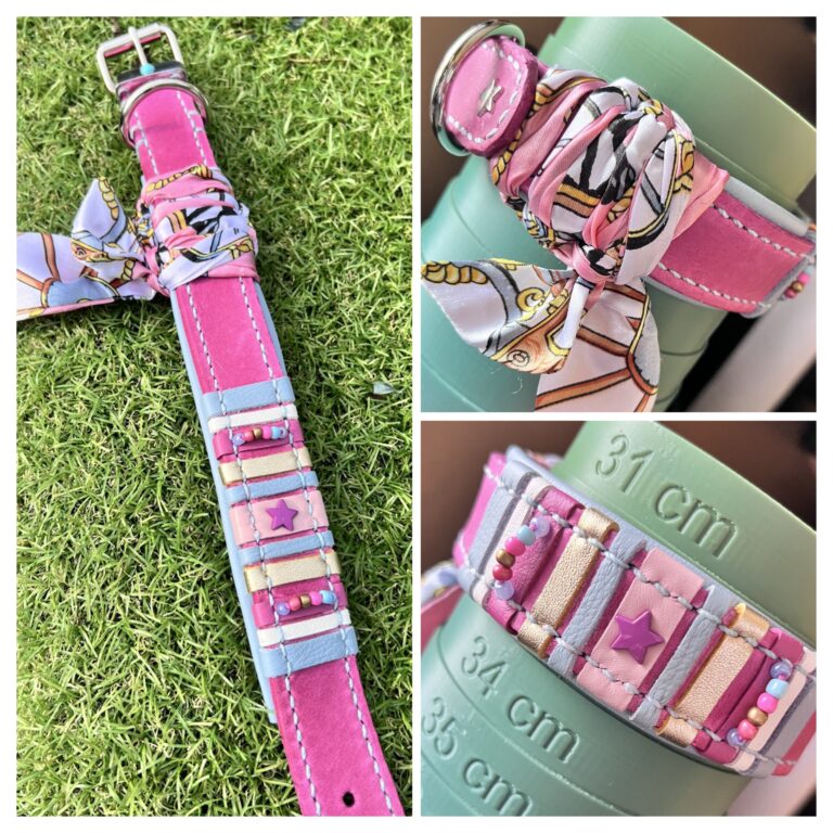 Roze-leer-nappa-decor-ijsblauw-en-bandana