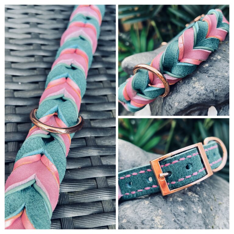 Mauve-leer-Teal-nubuck-gevlochten-rose-goud