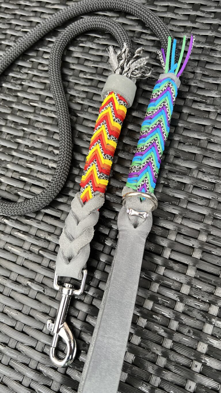 Lijn grijs leer met zwart lijntouw