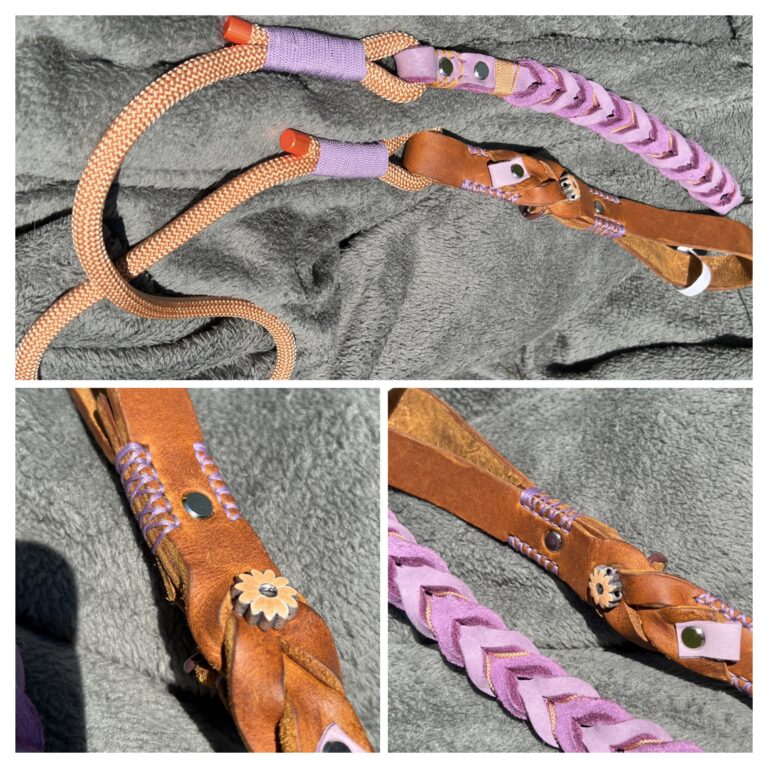 Lijn Lila cognac leer met abrikoos lijntouw