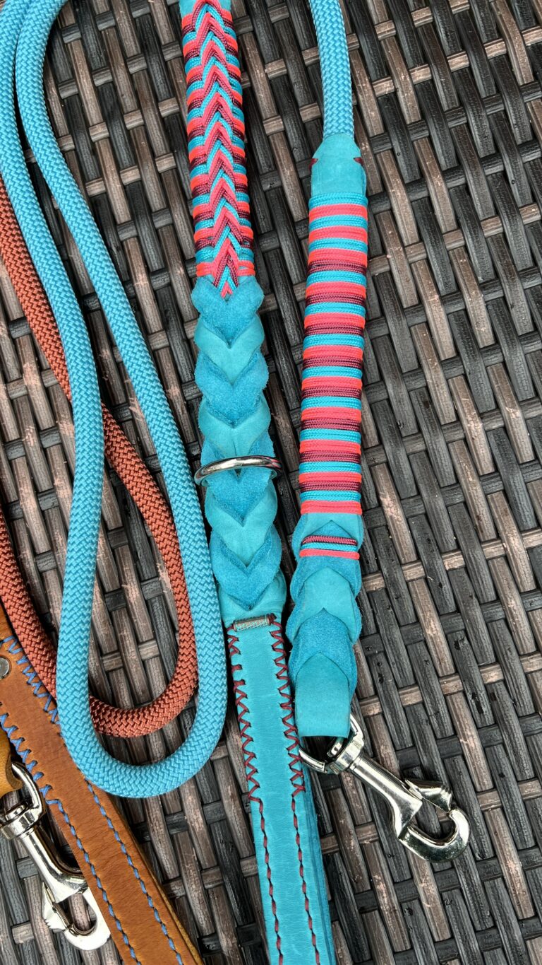 Lijn turquoise leer met lijntouw