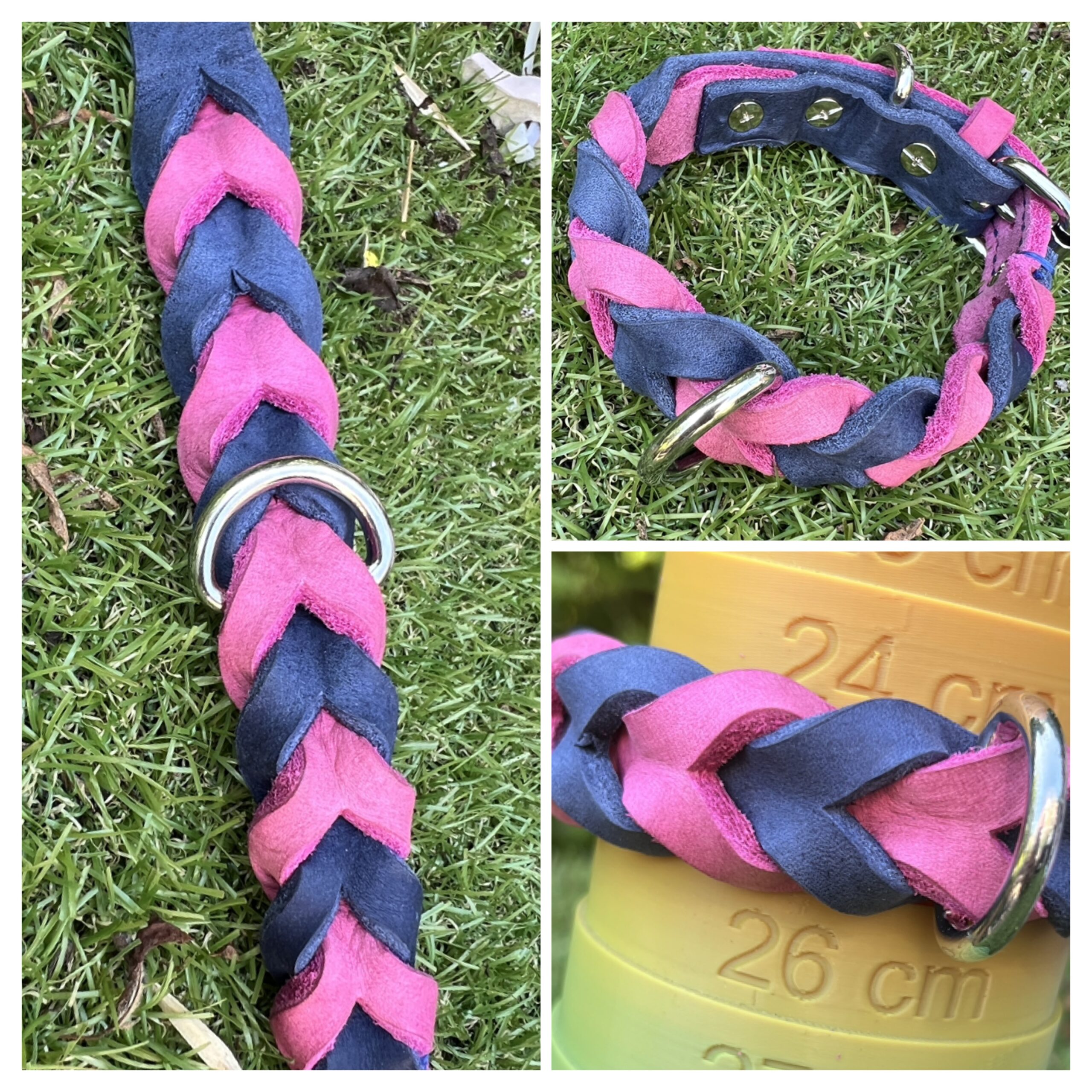Halsband donkerblauw fuchsia gevlochten