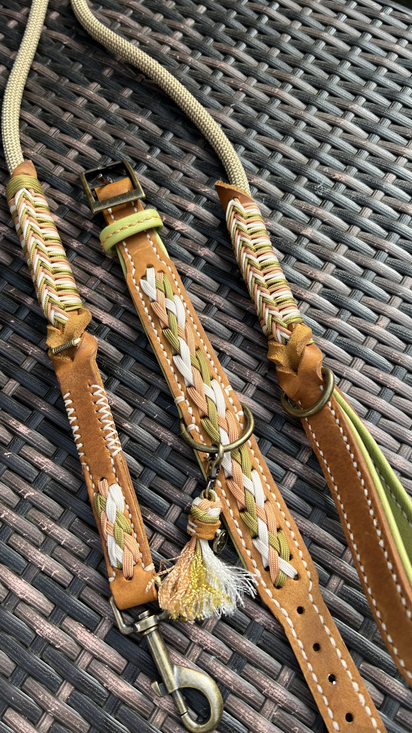Set halsband en lijn cognac limegroen